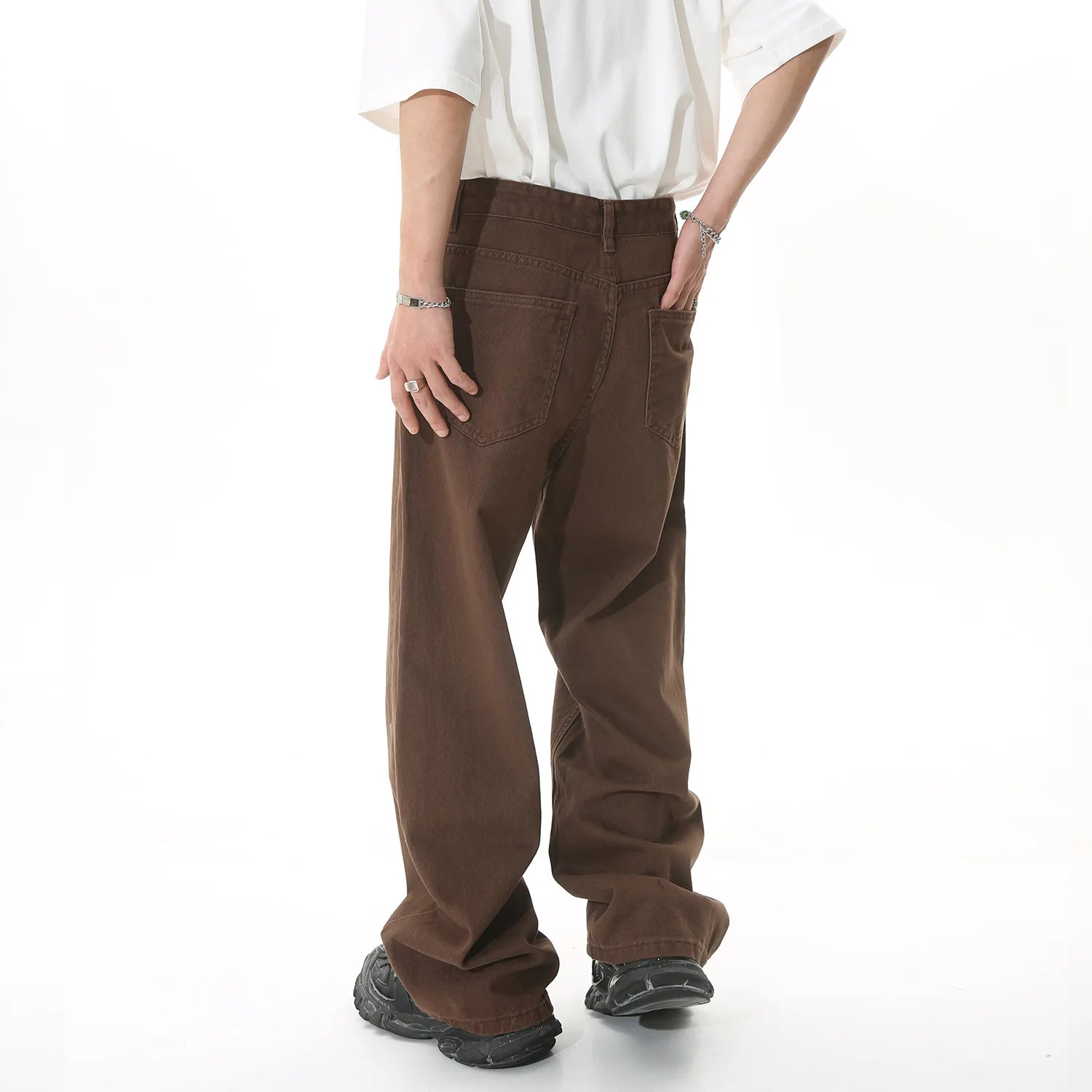 Men Streetwear Korean Loose Straight Denim Pants