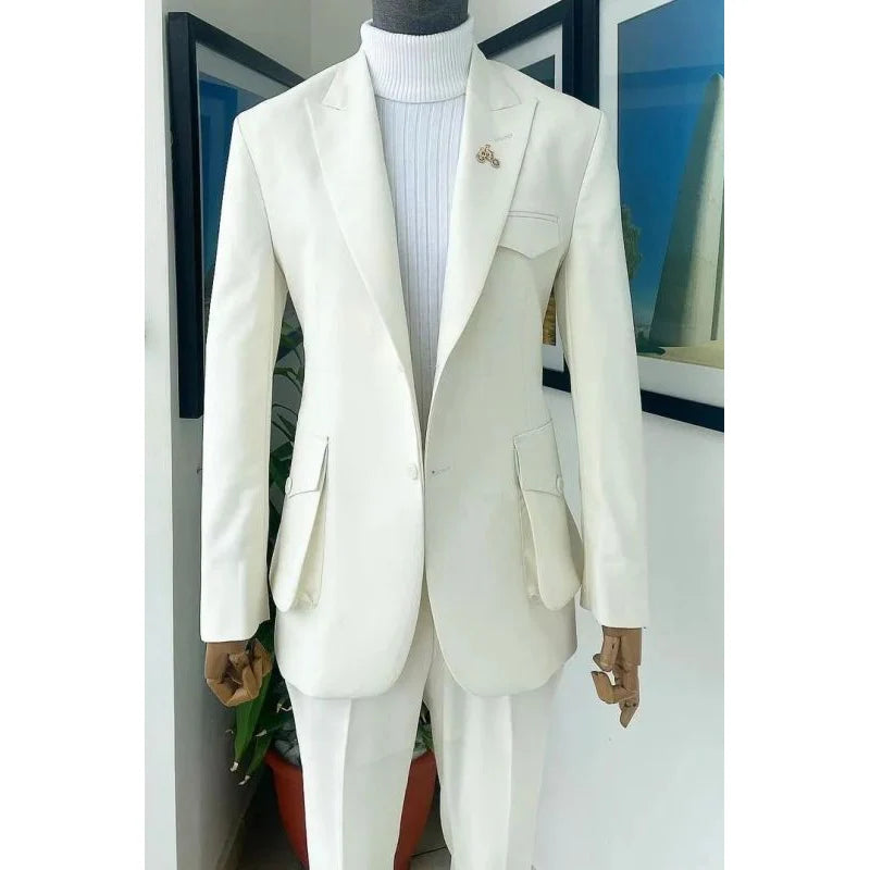 White Wedding Men's Suits Masculino Elegant Costume