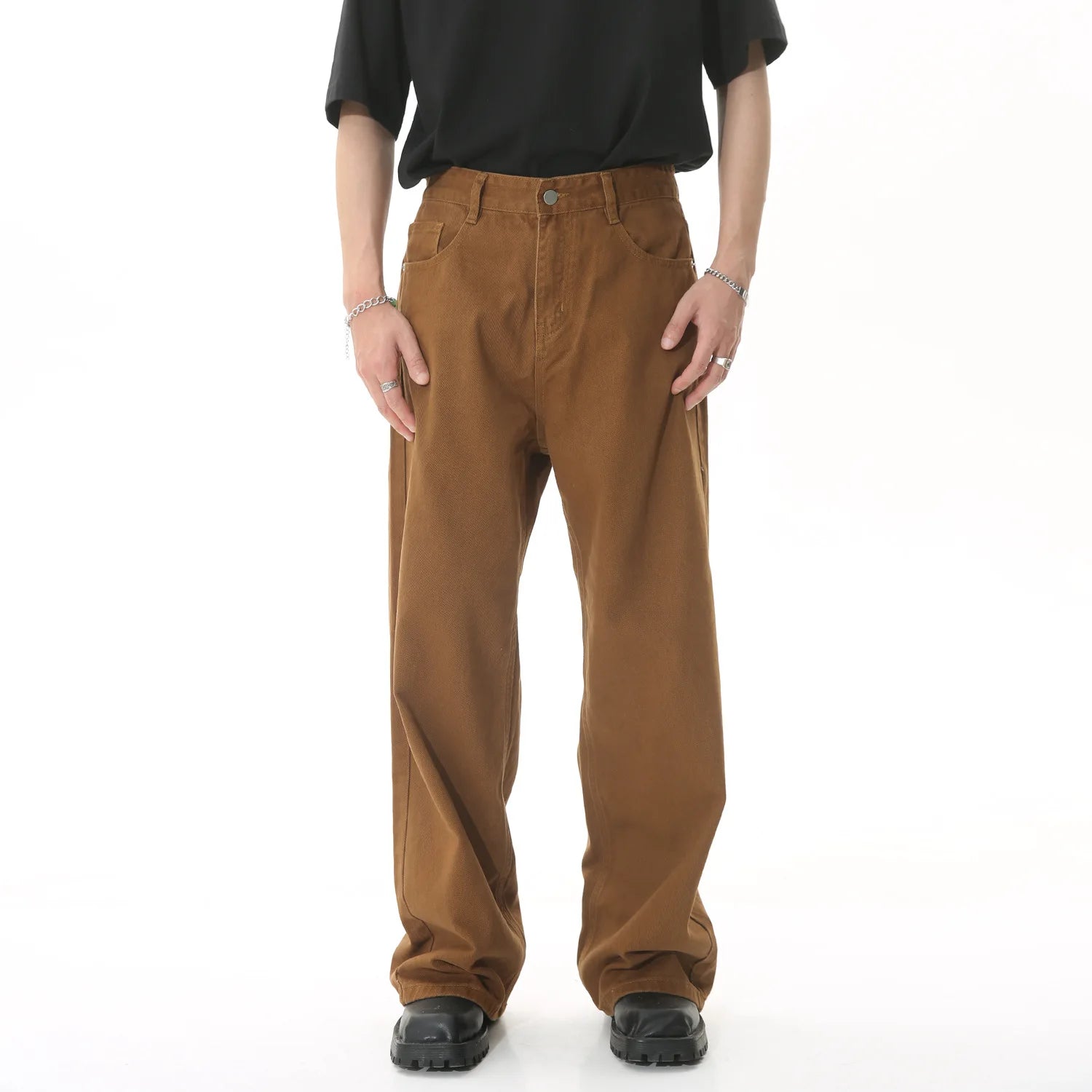 Men Streetwear Korean Loose Straight Denim Pants