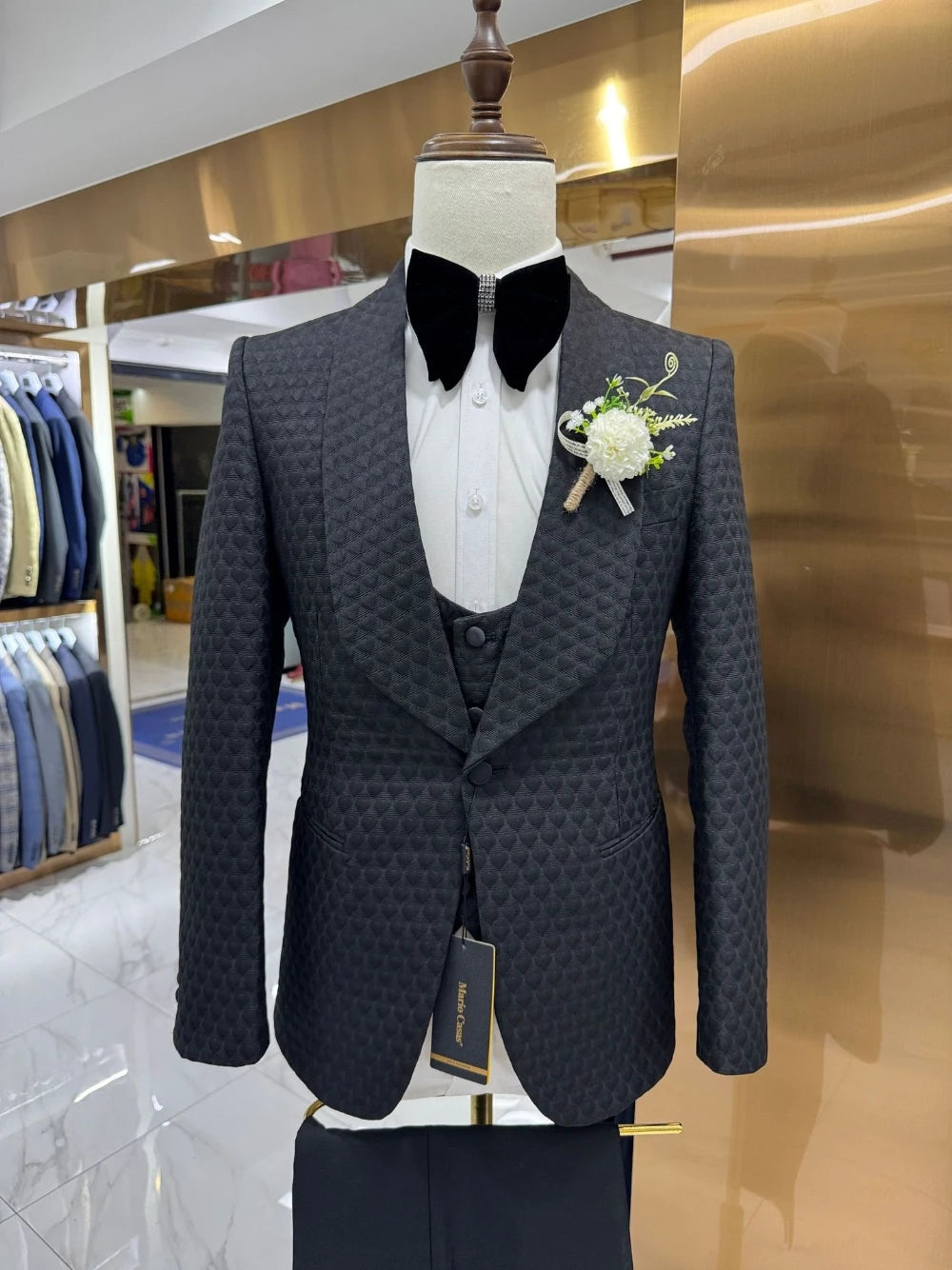 Mens Three Piece Jacquard Suit Set,
