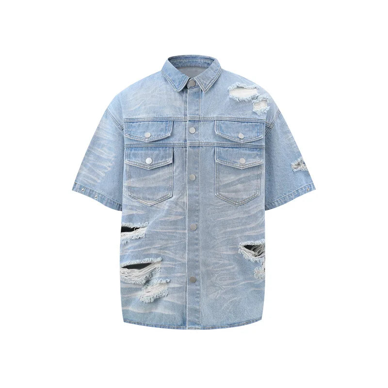 Men's Fashion High Street Ripped Jeans Shirts
