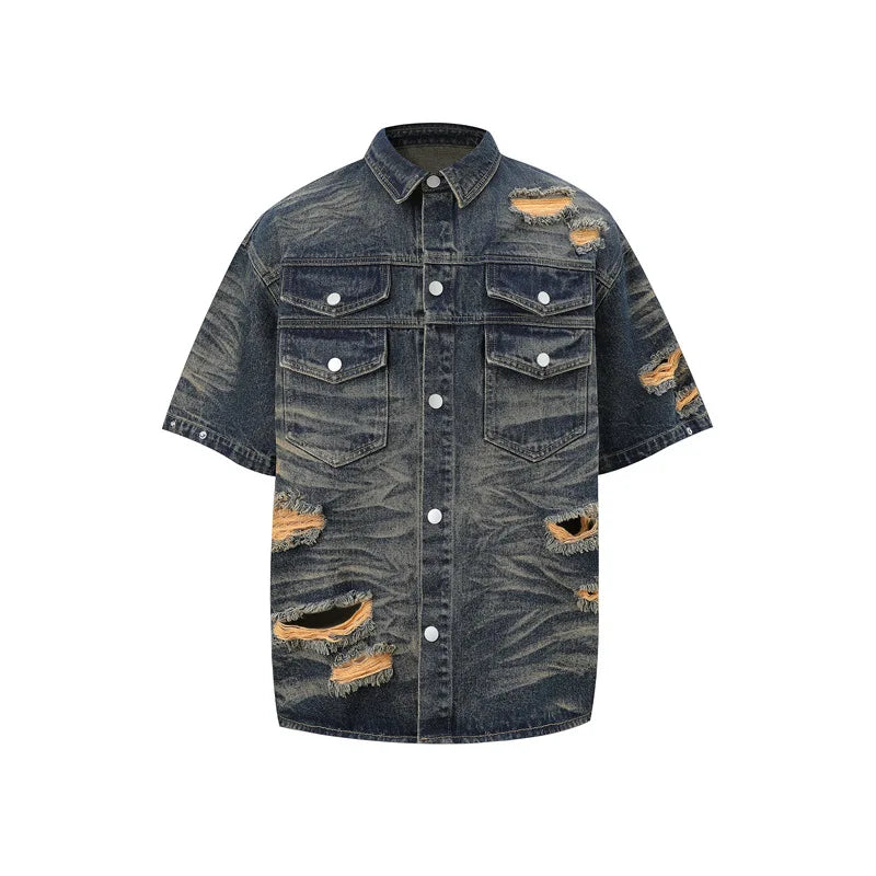Men's Fashion High Street Ripped Jeans Shirts