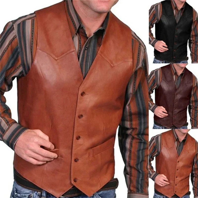 Leather Vest for Men Motorcycle Colete