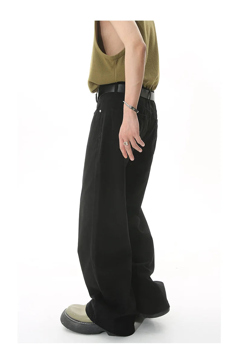 Men Streetwear Korean Loose Straight Denim Pants