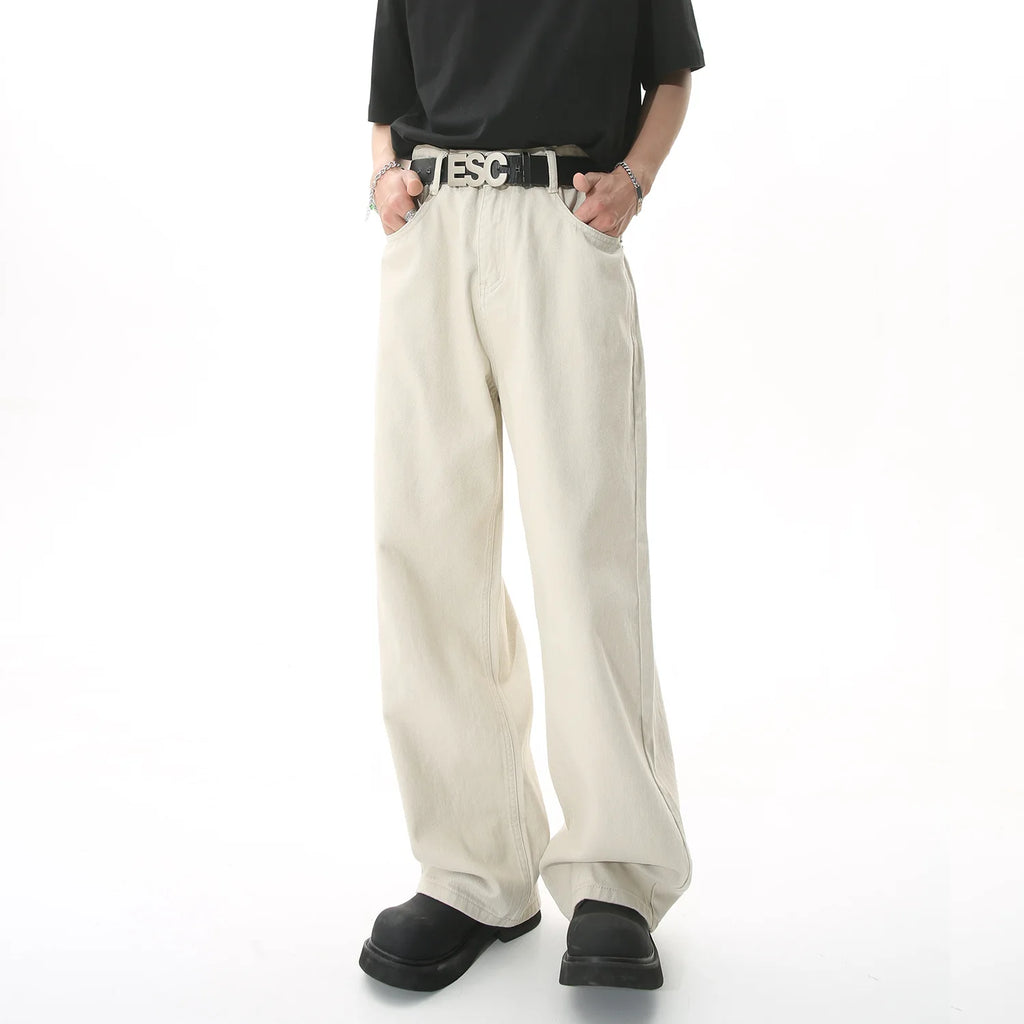 Men Streetwear Korean Loose Straight Denim Pants