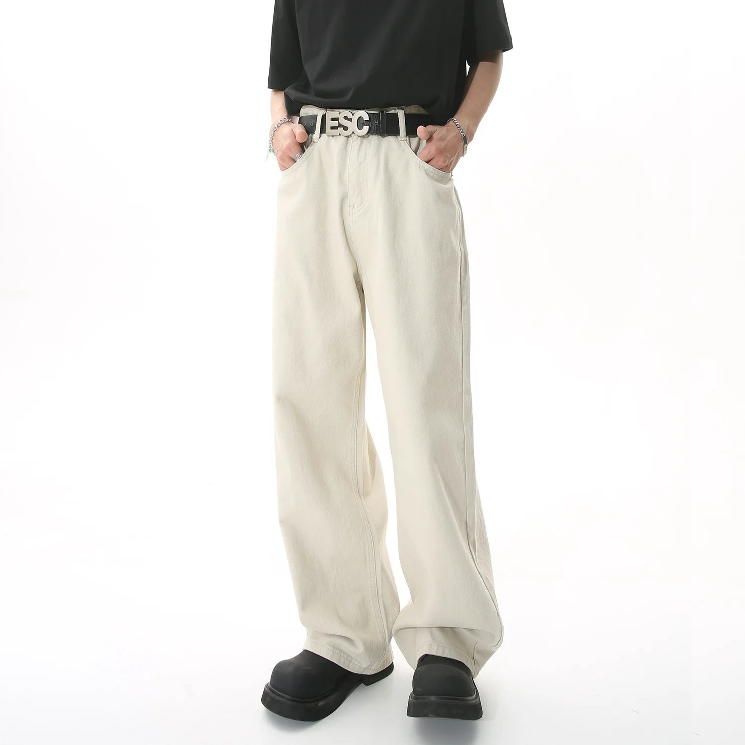 Men Streetwear Korean Loose Straight Denim Pants
