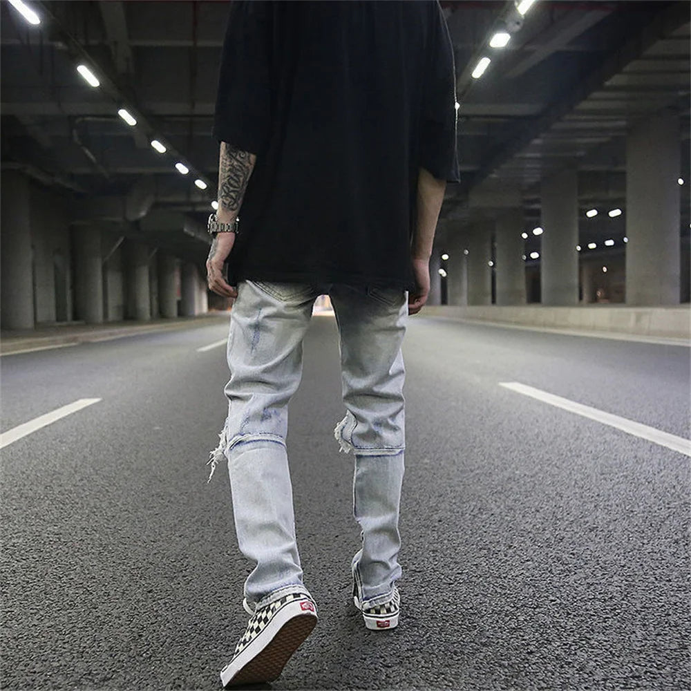 Streetwear Fashion Black Ripped Jeans