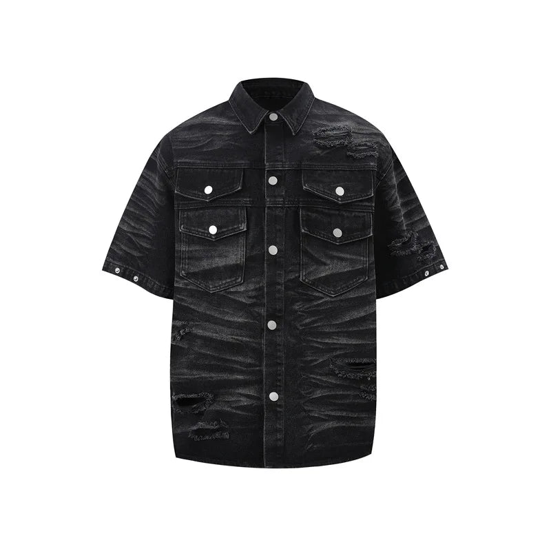 Men's Fashion High Street Ripped Jeans Shirts